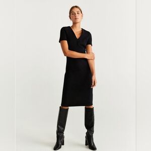 Mango MNG Black Midi Shift Dress  Faux Suede Vestido Susan Dress Large